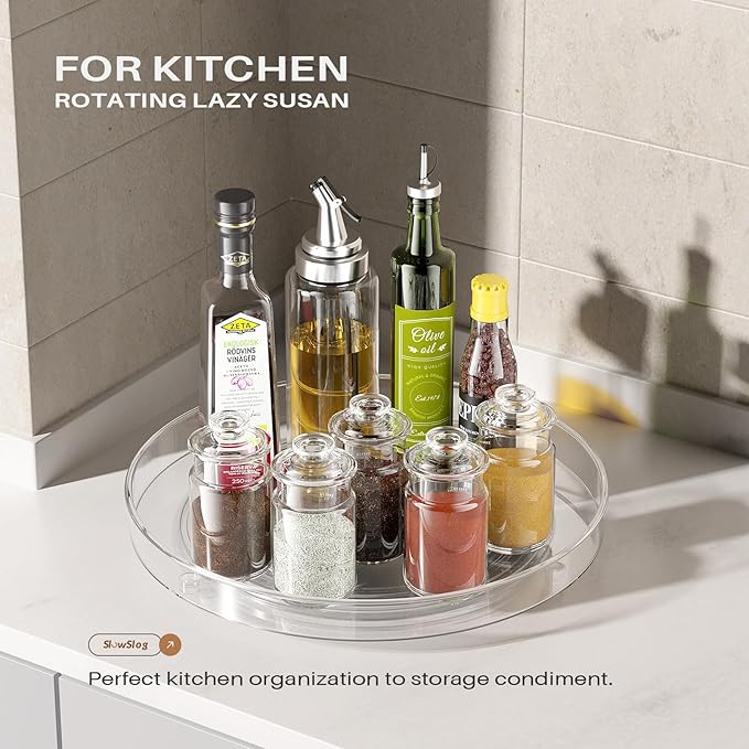 4 Pack Clear Lazy Susan Organizer, 11in Rotating Turntable Organizer, Cabinet Turntable Organizer, Rotating Lazy Susan for Kitchen, Fridge, Bathroom, Vanity Countertop