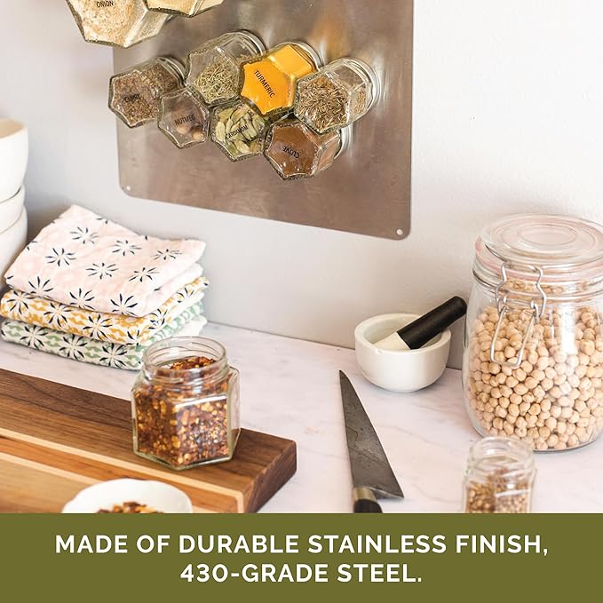 Gneiss Spice Stainless Finish Wall Plate Base for Magnetic Spice Jars, Small 6x8 Inches (Jars Not Included)