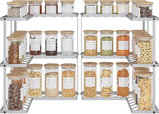 Buzowruil Kitchen L-Shaped Spice Storage Rack Triangle Corner Three-Layer Cabinet Spice Rack,2 Pack (Silver)