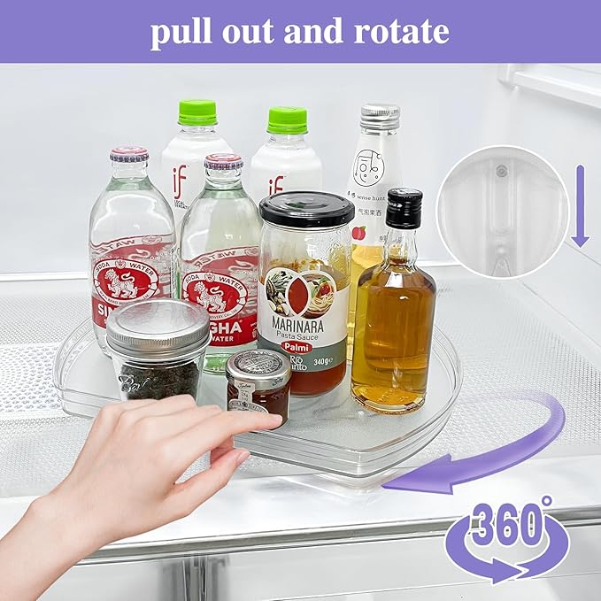360° Rotating Lazy Susan Turntable Organizer - Multifunctional Rectangular Organizer 11.8" x 8.7" for Refrigerator, Cabinet, Pantry, and Kitchen Countertop (2 Pack)