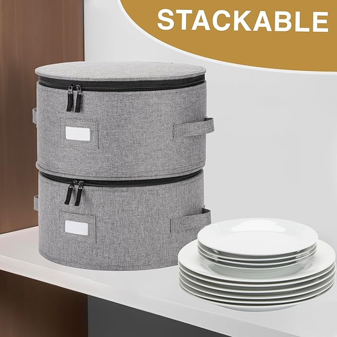 China Storage Container for Dinner Plate - Fit plates up to 11.5" W - Includes 12 Thick Felt Dividers. Hard Shell and Stackable with Padded Interior