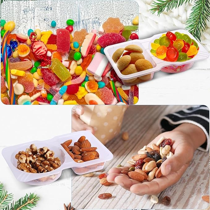 15 Set Reusable Snack Containers,2-Compartment Dipping Container with Lid,reusable Snack Pack Containers for Sauces,Refrigeration, Portion Control, Outdoor Takeaway