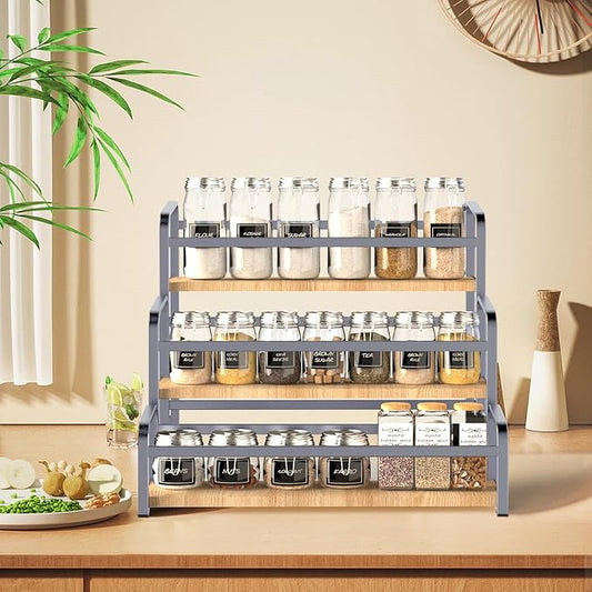 Spice Rack Organizer for Countertop , 3-Tier Spice Storage Holder with Magnetic Connetion for Kitchen , Durable Syrup Rack with Fall Protection ,Versatile Display Rack for Wine Bottles,Cosmetics.