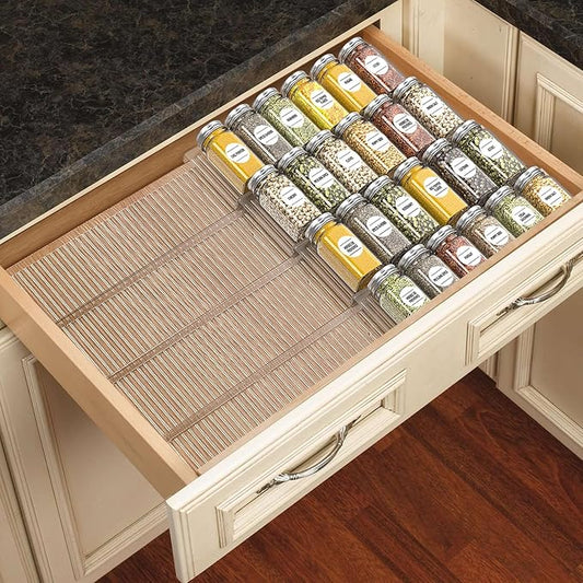 Spice Drawer Organizer, Spice Rack Drawer for Kitchen, 4 Tier Clear Acrylic，Expandable From 13" to 26" Spice Rack Tray for Cabinet/Countertop (8 Pcs Clear)