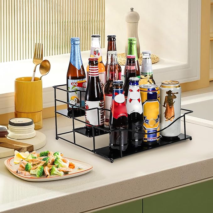 3 Tier Coffee Syrup Rack, 12 Bottles Iron Wine Storage Shelves, Dressing Holder Syrup Organizer Stand for Family Kitchen Countertop, Coffee Bar Station, Liquor Spice, Free Installation, Black