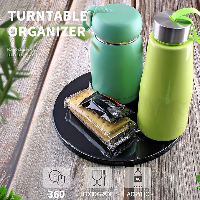 Black Turntable Organizer 8 Inch, Acrylic Rotating Turntable Platter Swivel Plate Tray for Pantry Cabinet Spice Rack Cake Table Makeup