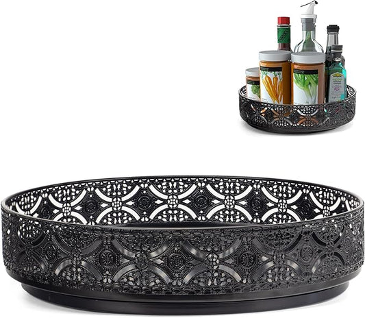 Lazy Susan Organizer,Non-Skid Pad, 2-Pack 10+12 Inch Turntable Lazy Susan for Cabinet Table Pantry Spice Rack Kitchen Countertop Bathroom Vanity Cupboard Snack Perfume (Metal)