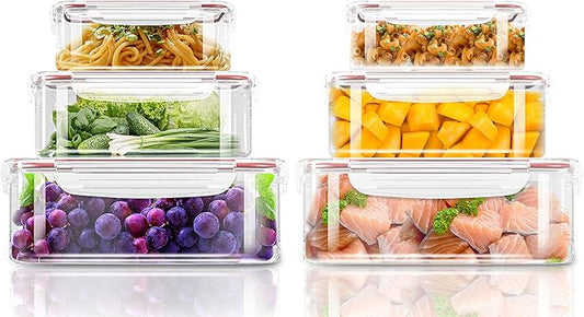Utopia Kitchen Plastic Food Storage Container Set with Airtight Lids - 12 Pieces (6 Containers & 6 Snap Lids)- Reusable & Leftover Lunch Boxes - Leak Proof