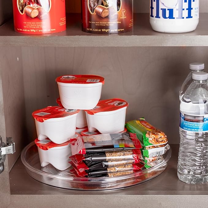 14" Lazy Susan Organizer. 360 Degree Rotating Turntable for Cabinets, Fridge, Pantry, Bathroom, Under Sink Organizing, Countertops, Vanity, Organizer for Spices Clear 4 Pack