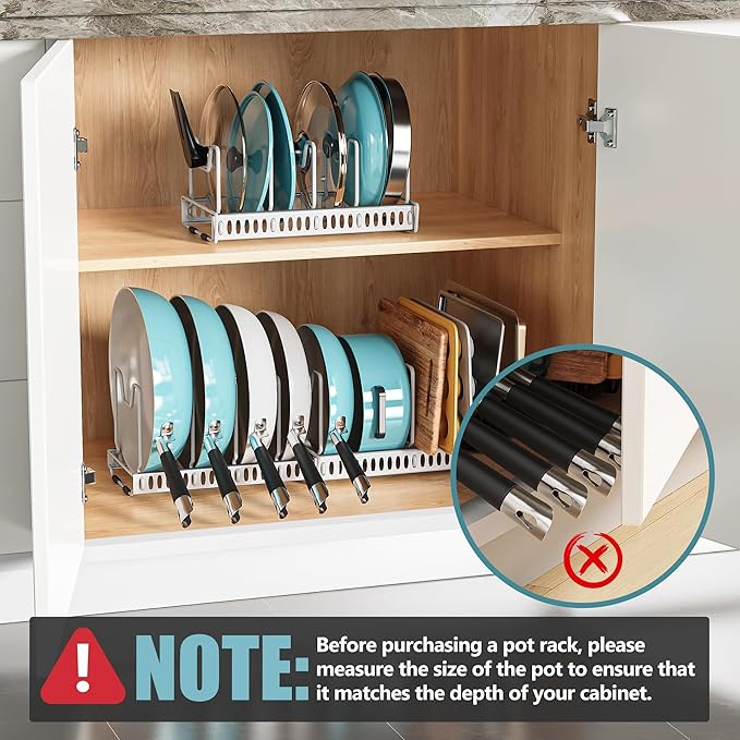 3 Pack Expandable Pan Organizer for Cabinet, Pot and Pan Organizer Under Cabinet Lid Holder Rack with 14 Adjustable Compartment for Kitchen Cabinet Cookware Baking Frying Rack (Black)