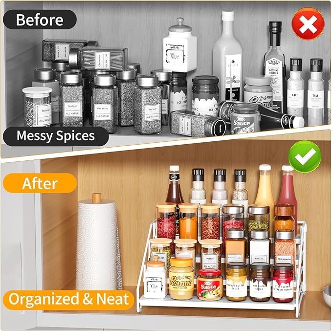 RCHYFEED Spice Rack Organizer for Cabinet, 4 Tier Spice Organization for Cabinet Adjustable Step Storage,Tierd Spice Rack Seasoning Organizer for Kitchen Countertop Pantry, Metal(1 Pack)