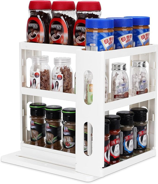 Spice Rack Organizer 3 tier Seasoning Holder, Pull and Rotated Storage Cabinet for Kitchen Bathroom Countertop 10.8”H x 5.8”W x 10.4”D (Creamy White)
