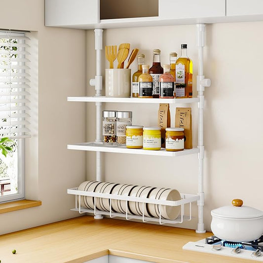 Homeiju 3-Tier Spice Rack Organizer, Multi-functional Kitchen Countertop Shelves, Wall Mount Hanging Spice Rack Seasoning Organizer for Kitchen Organization and Storage, Free Adjustable Height