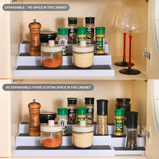 3-Tier Spice Racks Organizer for Cabinet,Non Skid Spice Rack for Countertop,Kitchen Expandable Seasoning Shelving Organizer Spice Storage for Inside of Cabinet