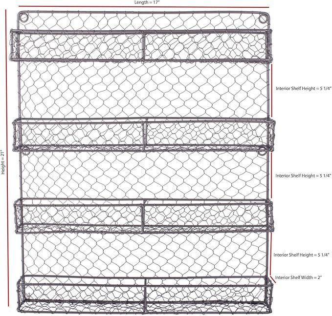 DII Farmhouse Vintage Decorative Metal Pantry Spice Rack Organizer, 17Lx2.3Wx20H, 4 Tier Spice Rack - Rustic