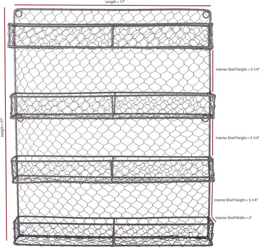 DII Farmhouse Vintage Decorative Metal Pantry Spice Rack Organizer, 17Lx2.3Wx20H, 4 Tier Spice Rack - Rustic