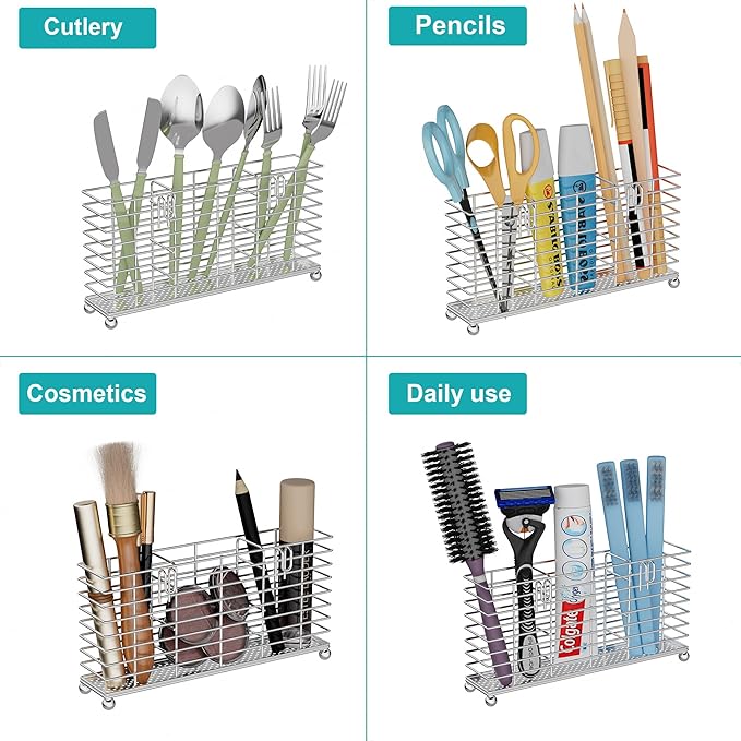 iPEGTOP Utensil Drying Rack Basket Holder for Kitchen Counter, Hanging Standing Cutlery Silverware Flatware Organizer with Hooks for Spatula Spoon, Rustproof 304 Stainless Steel