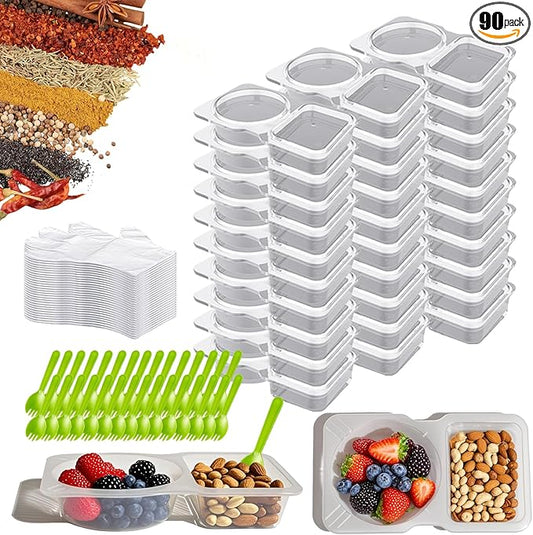 30 Set Thickened Reusable Leak-proof Snack Container with Lid, Dual Compartments Dip Holder - Refrigerator & Microwave Safe, Ideal for Fruits, Outdoor Activities, and On-the-Go Sauce Storage