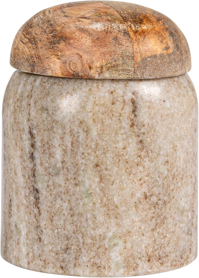 Creative Co-Op Modern Marble Canister with Wood Lid, Natural