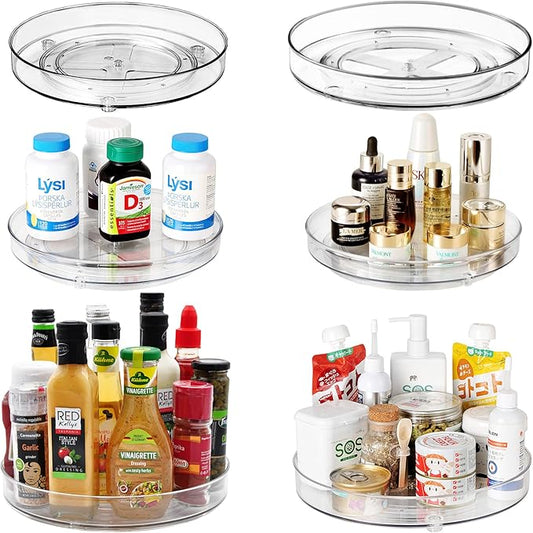 Amolliar Lazy Susan Organizer, 9"+ 11" 6 Pack, Turntable for Cabinet, Kitchen, Fridge, Countertop, Vanity, Bathroom, Pantry Organizer, Rotating Tray Condiment, Spice Spinner Rack, Under Sink Organizer