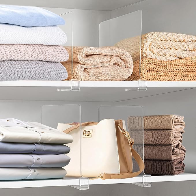 12 Inches Tall [Extra Tall Version] Shelf Dividers for Closet Organization and Storage, 10 Pack Purse Organizer for Closet Acrylic Bookshelf for Organization, Perfect for Sweater Shirts Handbags
