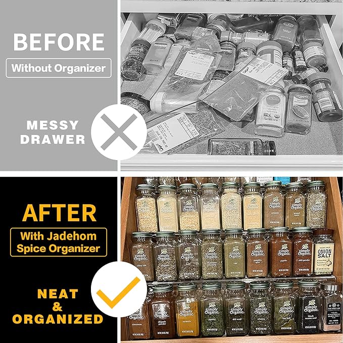 Spice Drawer Organizer, 4 Tier Clear Acrylic Expandable From 13" to 26" Seasoning Jars Drawer Insert, Kitchen Drawer Spice Rack Tray for Cabinet/Countertop