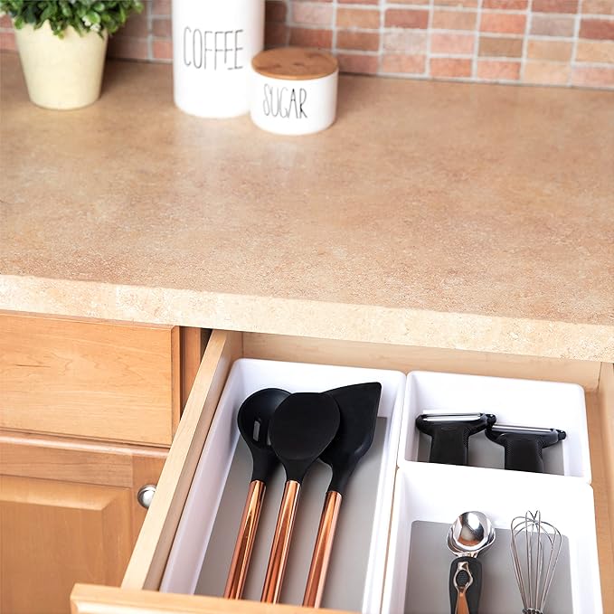 Drawer Organizers 3-Size | Kitchen, Desk, Junk Drawer Organization & Storage Tray [6 Pcs]