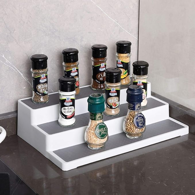 YCOCO Spice Rack Organizer for Cabinet,3-Tier Rack Step Shelf for Pantry Countertop Non Skid and Waterproof Shelf, For Spice Bottles,Jars,Seasonings,Baking Supplies 2 Pack