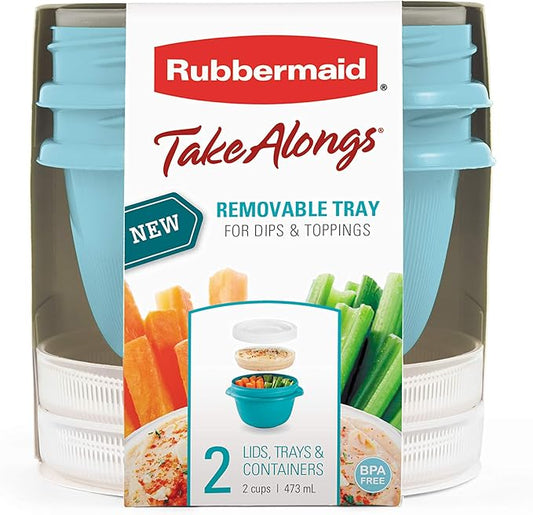 Rubbermaid TakeAlongs Snacking Food Storage Containers, 2 Cups Size - 2 Lids, Trays, and Containers 7S87