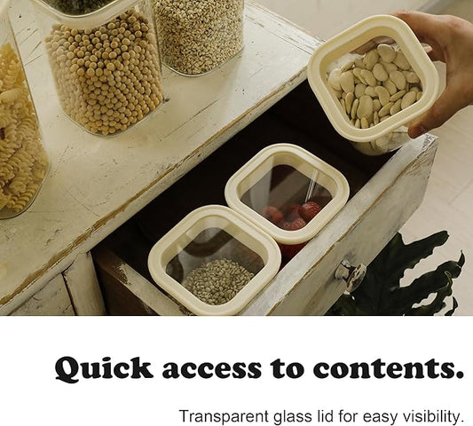 4pcs 40oz Square Pantry Glass Jars with Clear Airtight Lids Kitchen Canisters Sets for Flour, Sugar Refrigerator Safe