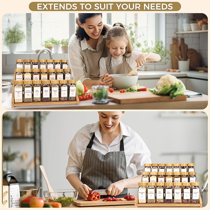 3-Tier Bamboo Spice Rack, Ideal for Kitchen Countertops, Cabinets & Pantries - Modern Design, Space-Saving (Spice Bottles Not Included)