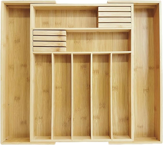 Kitchen Utensil Drawer Organizer- Bamboo, Expandable