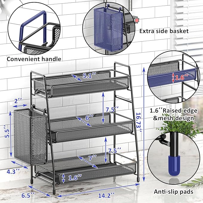 EKNITEY Bathroom Countertop Organizer Shelf - 3 Tier Counter Spice Rack Metal Makeup Rack Small Coffee Station Organizer for Sink/Bedroom/Living room/Kitchen/Office