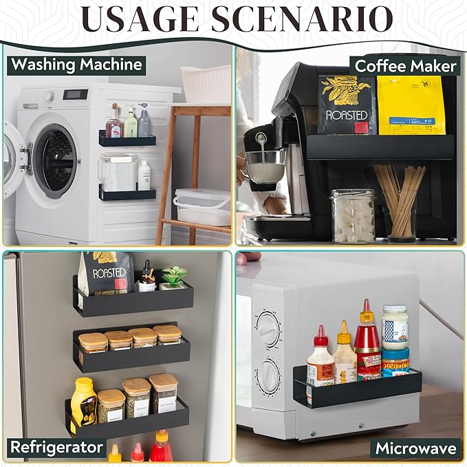 4-Pack Magnetic Spice Rack Set with Hooks, Grocery Notepad & Pen - Space-Saving Kitchen Organizer for Spices & Jars
