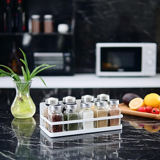 Magnetic Spice Rack with 4 Removable Hooks, Strong Magnet Spice Shelf for Spices, Cooking Oils, Salt, Pepper, Works Perfectly on the Side of Refrigerator for Small Kitchen/Apartment (White)