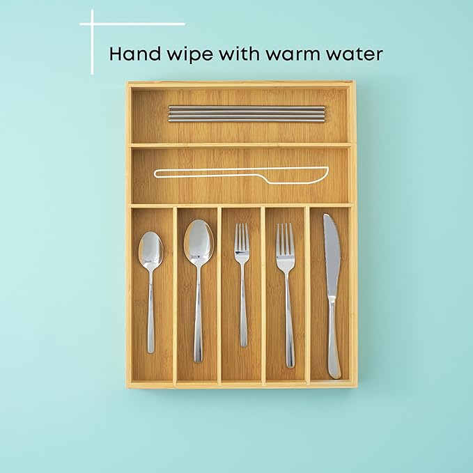 JoyJolt Bamboo Drawer Organizer, 7-Compartment Silverware Organizer, Cutlery and Utensil Organizer, Drawer Organizers for Garage, Kitchen, and Bathroom, Organizer Drawers for Kitchen Utensils