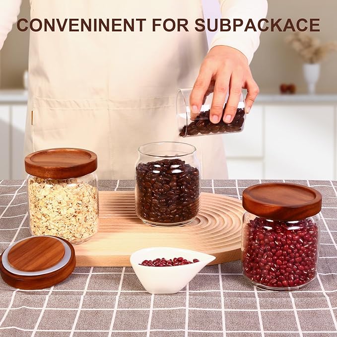 16oz Glass Airtight Food Storage Jars with Acacia Wood Lid - Kitchen Canisters for Coffee,Tea,Sugar,Spices,Herbs,and Candy - Airtight,Eco-Friendly, and Stylish for Pantry or Countertop (4PCS)