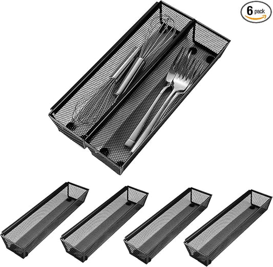 Faridabio Drawer Organizer for Kitchen, Silverware Organizer Cutlery Tray Utensil holder with Interlocking Mesh Metal Flatware Storage (6 pcs)
