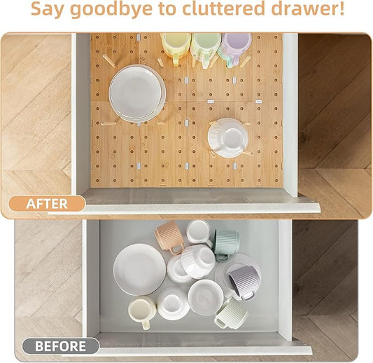 Peg Board Drawer Organizer for Kitchen (30 * 21 inch) | Kitchen Drawer Organizers for Dishes Plates Bowls Condiment Spice | Pegboard Organizer for Cabinet RV Storage