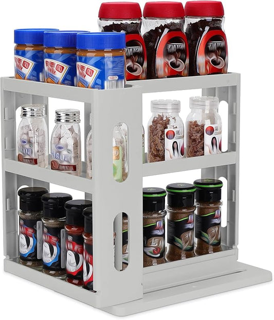 Spice Rack Organizer 3 tier Seasoning Holder, Pull and Rotated Storage Cabinet for Kitchen Bathroom Countertop 10.8”H x 5.8”W x 10.4”D (Advance Gray)