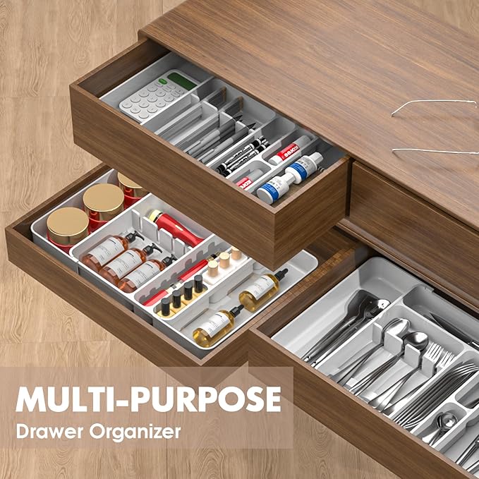 Silverware Organizers for Kitchen Drawers, Expandable Kitchen Drawer Organizer for Large Utensils, Drawer Utensil Organizer, Stackable Spoon Organizer Drawer, White Silverware Organizer Tray