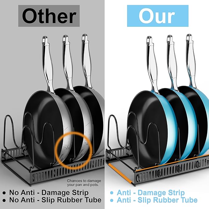 Expandable Pot Rack Organizer, Adjustable Kitchen Storage for Pots, Pans, and Lids