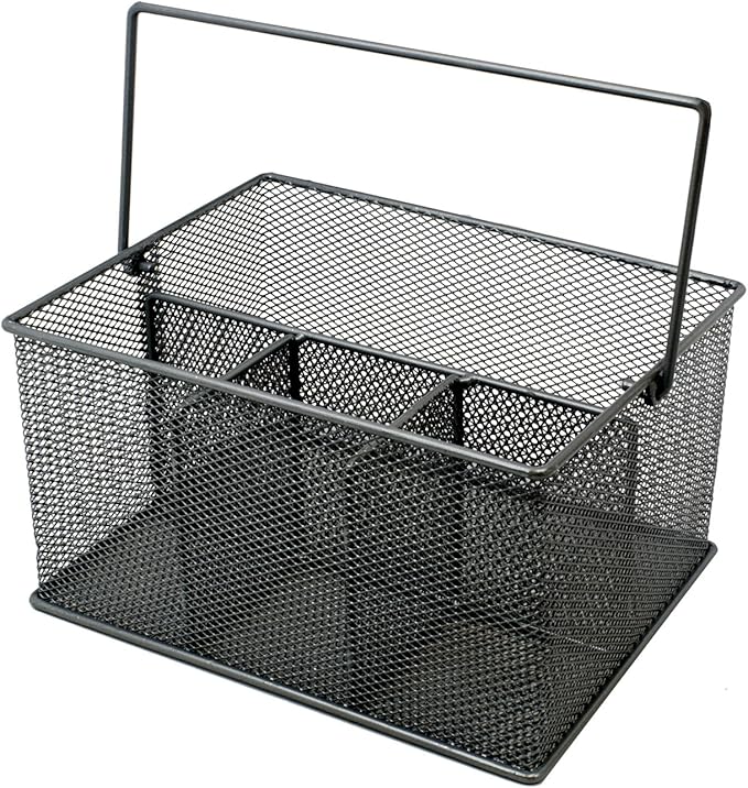 Sorbus® Utensil Caddy — Silverware, Napkin Holder, and Condiment Organizer — Multi-Purpose Steel Mesh Caddy—Ideal for Kitchen, Dining, Entertaining, Tailgating, Picnics, and much more (Black)