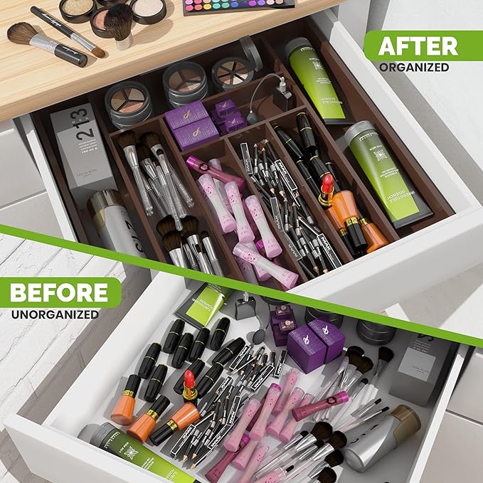 Utopia Kitchen Expandable Drawer Organizer, Adjustable Kitchen Drawer Organizer, Bamboo Drawer Dividers Organizer for Kitchen, Silverware, Flatware, Living Room (Brown, 6-8 Compartment (1-Pack))