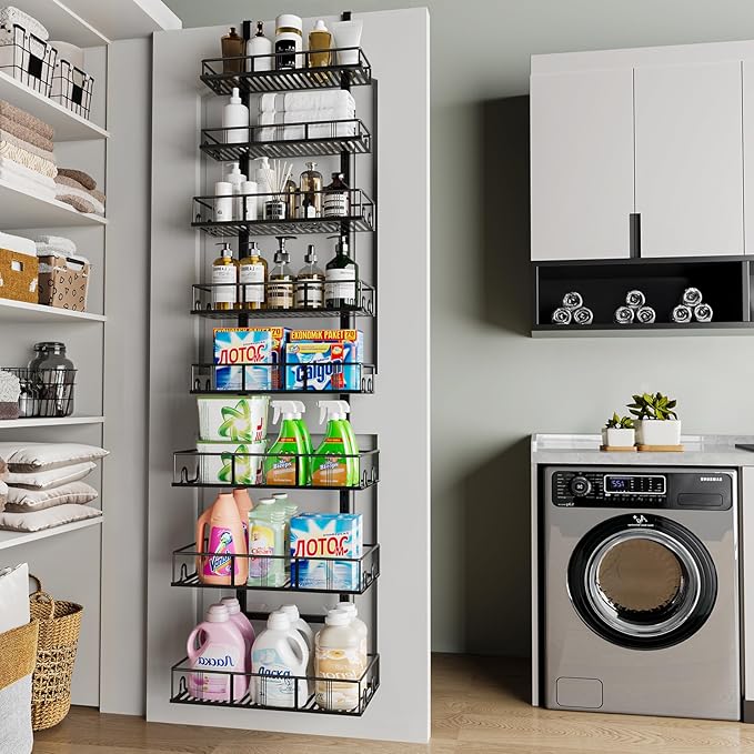 Black 8-Tier Over The Door Pantry Organizer, Pantry Organization And Storage, Metal Hanging Spice Rack Shelves Door, Home & Kitchen Essentials, Laundry Room Bathroom Organization