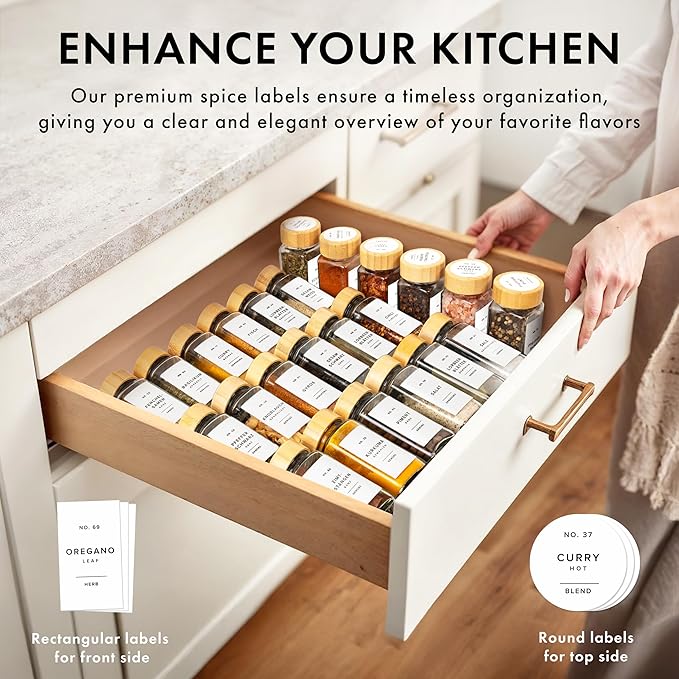 EDELHAUS® Glass Spice Jars with Bamboo Lids (24 x 4oz) Spice Containers with 240 Labels, Steel Funnel, Empty Square Seasoning Organizer for Spice Rack, Cabinet, Drawer [4.3 in × 1.8 in]