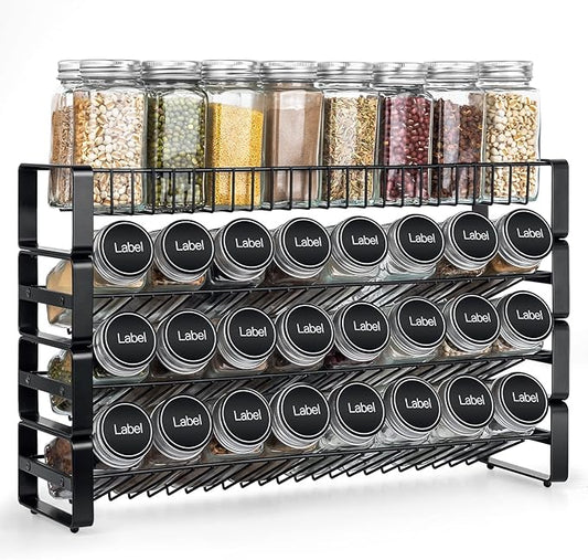 JONYJ 4 Tier Stackable Seasoning Rack Organizer, Detachable Countertop Spice Jar Rack for Cabinet, Freestanding , Black Frosted Iron Kitchen Counter Shelf