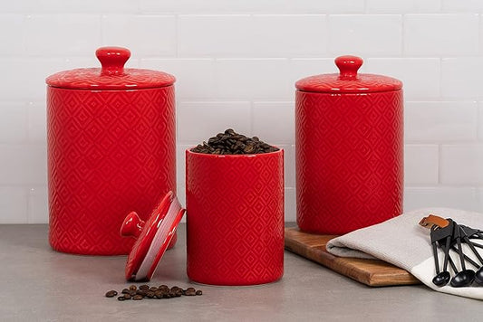 10 Strawberry Street Kitchen Canister, 3 Piece Set, Diamond Red