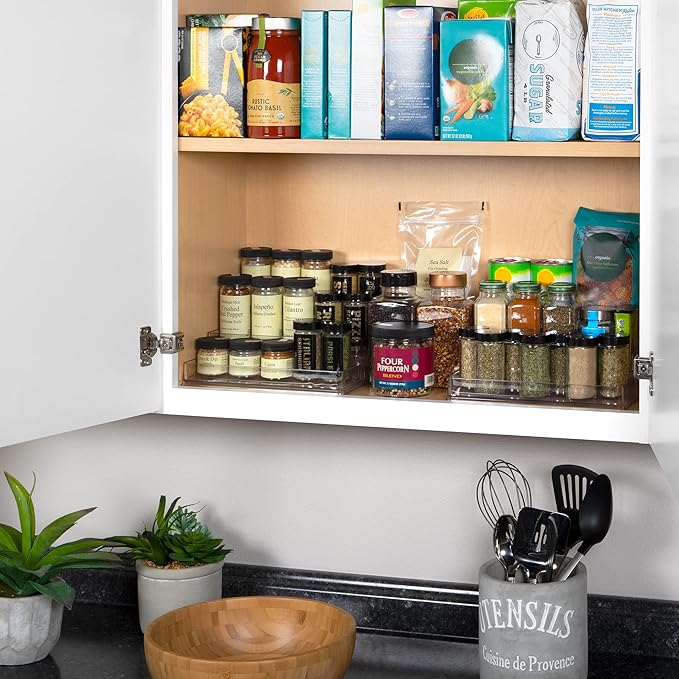 Richards 3 Tier Shelf Spice 10" x 4" x 9" Clear Plastic Rack for Cabinet-Eliminate Household Clutter-Organize Canned Food, Seasoning in Pantry
