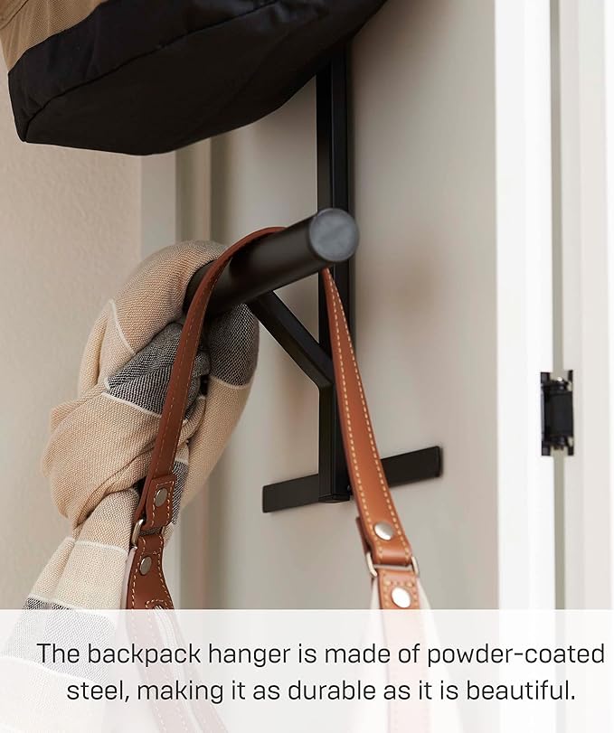 Yamazaki Home Tower Backpack Over The Door Hanger for Closet Or Bedroom, Two-Tiered Bookbag Metal Storage Rack, Easy Installation - Steel
